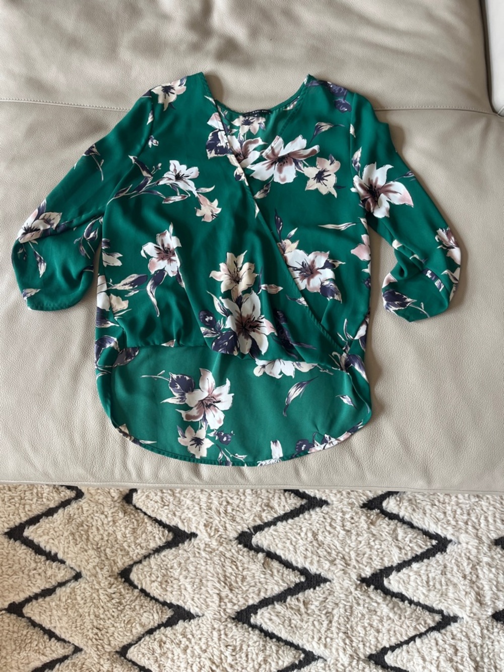 West Kei Emerald Green Floral Surplice Blouse